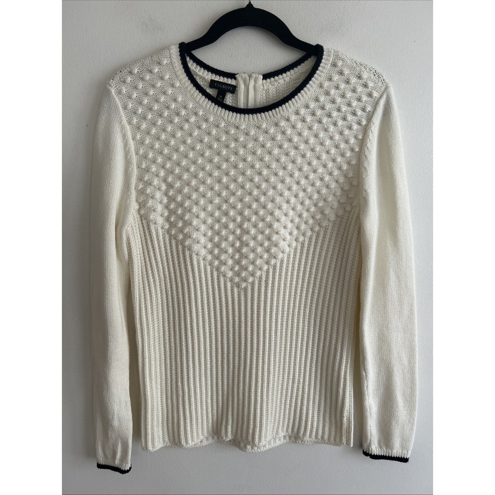Talbots Bobble Stitch Rib Knit Sweater 100% Cotton Ivory Women's Size Medium